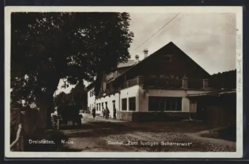 AK Dreistätten /N.-Oe., Gasthof Zum lustigen Scherrerwirt