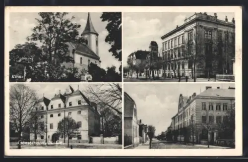 AK Gänserndorf, Kirche, Strassenpartie in der Stadt