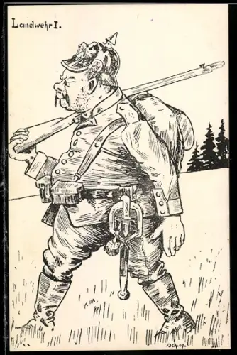 Künstler-AK sign. Schellmann: Landwehr I., Soldat mit Pickelhaube und geschultertem Gewehr