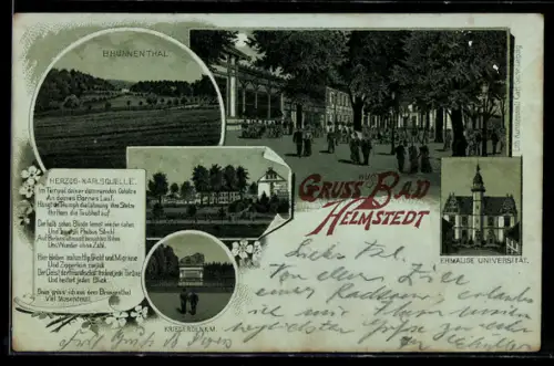 Mondschein-Lithographie Helmstedt, Bad Helmstedt, Brunnenthal, ehemalige Universität, Kriegerdenkmal