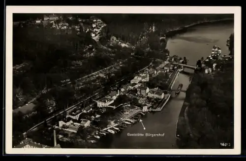 AK Babelsberg, Gasthaus Bürgershof, Inh. Otto Reinhardt, Fliegeraufnahme