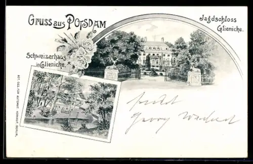 AK Glienicke /Potsdam, Jagdschloss Glienicke, Gaststätte Schweizerhaus in Glienicke