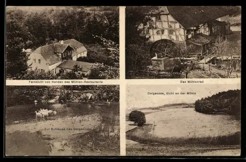 AK Klosterrode, Gasthaus Klosterwalder Wassermühle W. Templin, Mühlen-Restaurant, Mühlenrad, Dolgensee