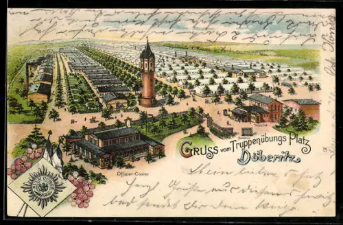 Lithographie Döberitz, Truppenübungsplatz, Offizier-Casino, Wache