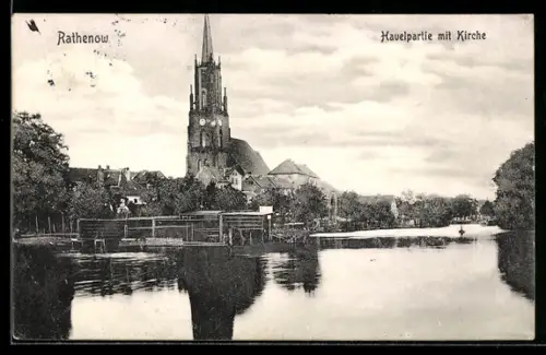 AK Rathenow, Havelpartie mit Kirche