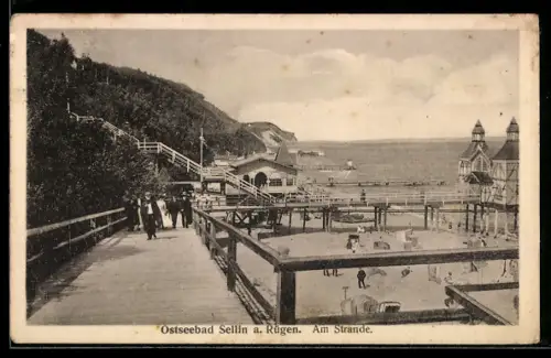 AK Sellin a. Rügen, Strand mit Bäderarchitektur