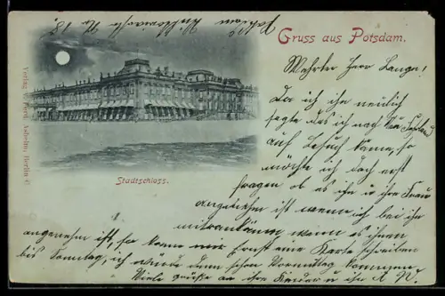 Mondschein-AK Potsdam, Blick auf das Stadtschloss