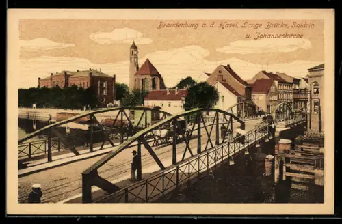 AK Brandenburg a. d. Havel, Lange Brücke, Saldria u. Johanniskirche