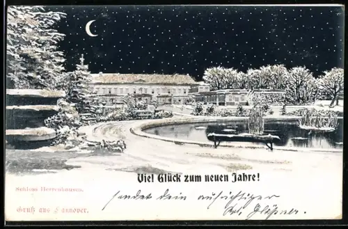 AK Hannover-Herrenhausen, Schloss Herrenhausen im Winter