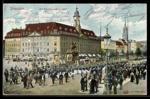 AK Dresden, Wachtparade am König-Johann-Denkmal