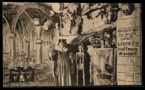 AK Dresden, Katakomben der Bauern-Schänke mit Fehmgericht und Skeletten