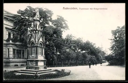 AK Aschersleben, Promenade mit Kriegerdenkmal