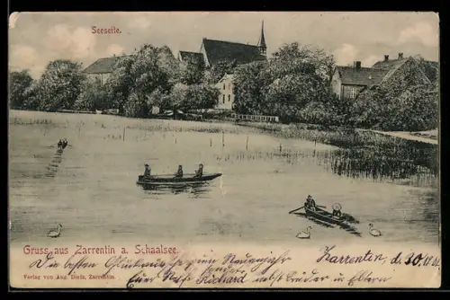 AK Zarrentin a. Schaalsee, Seeseite, Kirche, Ruderboote