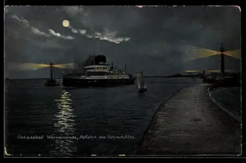 AK Warnemünde, Abfahrt des Fährschiffes