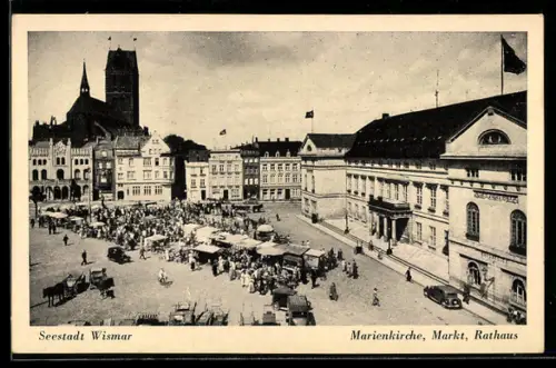 AK Wismar, Marienkirche, Markt, Rathaus
