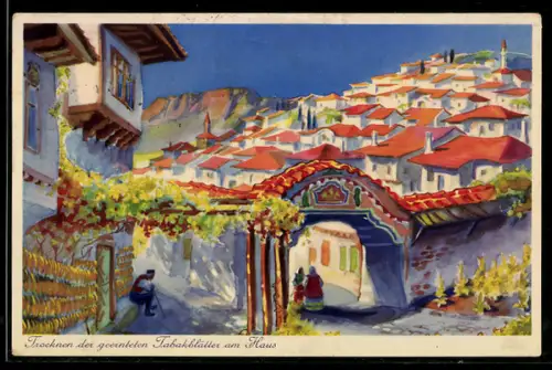 AK Dupniza, Trocknen der geernteten Tabalblätter am Haus