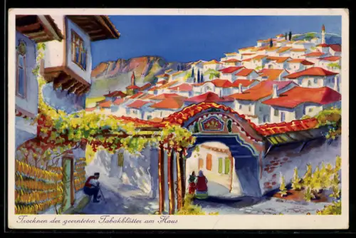 AK Dupniza, Trocknen der geernteten Tabalblätter am Haus