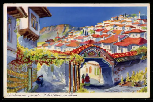 AK Dupniza, Trocknen der geernteten Tabalblätter am Haus