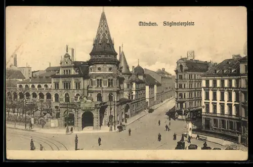 AK München, Partie am Stiglmaierplatz mit Löwenbräu-Keller