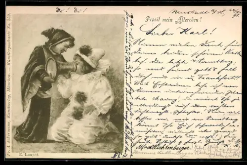 AK Münchner Kindl flösst einem Pierrot Bier ein