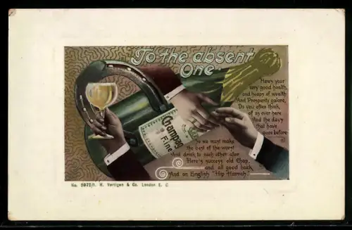 AK Champagnerflasche mit Glas und Hufeisen