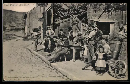 AK Ortspartie mit Pfälzern beim Weintrinken