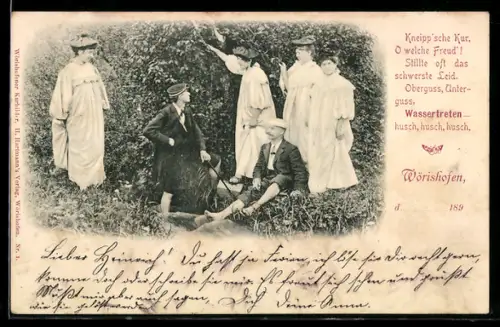 AK Wörishofen, Badegesellschaft hat die Füsse in einem Bach, Badekultur