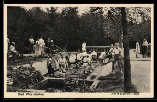 AK Bad Wörishofen, Gesellschaft am Wassertret-Platz, Badekultur