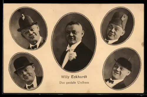 AK Komiker Willy Eckhardt mit verschiedenen Kostümen und Hüten