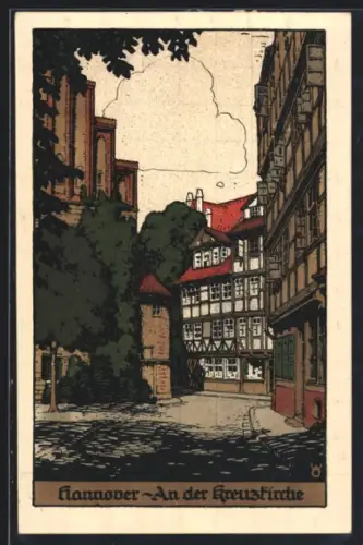 Steindruck-AK Hannover, An der Kreuzkirche
