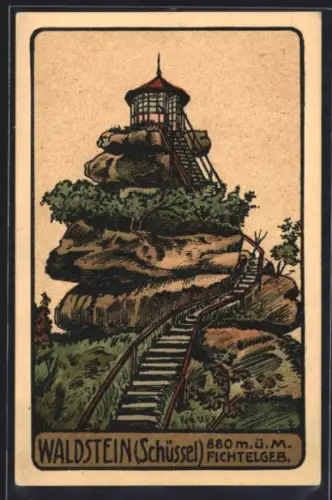 Steindruck-AK Zell /Fichtelgebirge, Waldstein, Schüssel