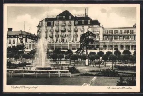 AK Heringsdorf, Kurhotel Atlantic, Springbrunnen, Parkanlage