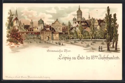 Lithographie Leipzig, Grimmaisches Thor, Ende des 18. Jahrhunderts