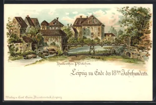 Lithographie Leipzig, Hallesches Pförtchen Ende des 18. Jahrhunderts