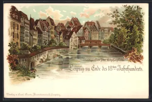 Lithographie Leipzig, Stadtgraben bei Copplerplatz Ende 18. Jahrhundert