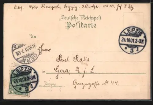 Lithographie Leipzig, Sieges-Denkmal, Rathaus, Börse