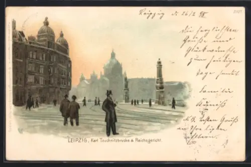 Lithographie Leipzig, Karl-Tauchnitzbrücke, Reichsgericht