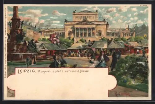 Lithographie Leipzig, Augustusplatz während der Messe