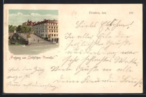 Lithographie Dresden, Aufgang zur Brühlschen Terrasse