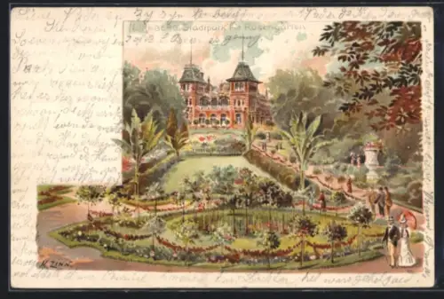 Lithographie Nürnberg, Stadtpark mit Rosengarten
