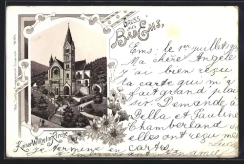 Lithographie Bad Ems, Kaiser Wilhelm Kirche
