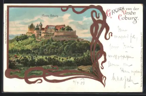 Künstler-AK sign. E. Maurer: Coburg, Veste Coburg im Passepartout