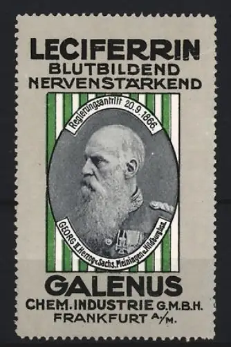 Reklamemarke Frankfurt, Galenus Chem. Industrie, Kräftigungspräparat Leciferrin, Georg Herzog v. Sachsen-Meiningen