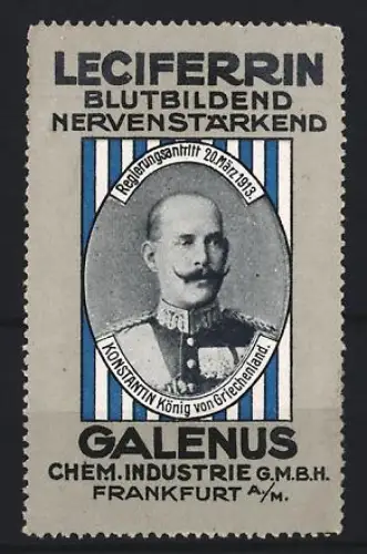 Reklamemarke Frankfurt, Galenus Chem. Industrie, Kräftigungspräparat Leciferrin, König Konstantin von Griechenland