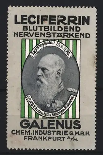 Reklamemarke Frankfurt, Galenus Chem. Industrie, Kräftigungspräparat Leciferrin, Georg Herzog von Sachsen