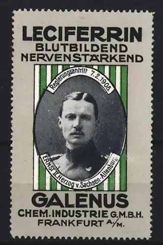 Reklamemarke Frankfurt, Galenus Chem. Industrie, Kräftigungspräparat Leciferrin, Ernst II. Herzog v. Sachsen-Altenburg