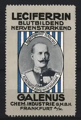 Reklamemarke Frankfurt, Galenus Chem. Industrie, Kräftigungspräparat Leciferrin, König von Griechenland