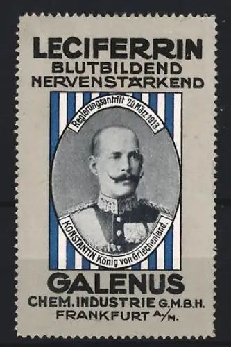 Reklamemarke Frankfurt, Galenus Chem. Industrie, Kräftigungspräparat Leciferrin, König von Griechenland