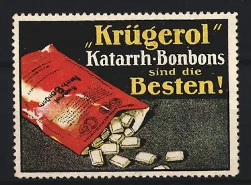 Reklamemarke Krügerol, Bonbons, Katarrh-Bonbons, Bonbontüte