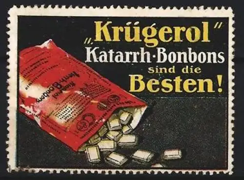 Reklamemarke Krügerol, Bonbons, Katarrh-Bonbons, Bonbontüte